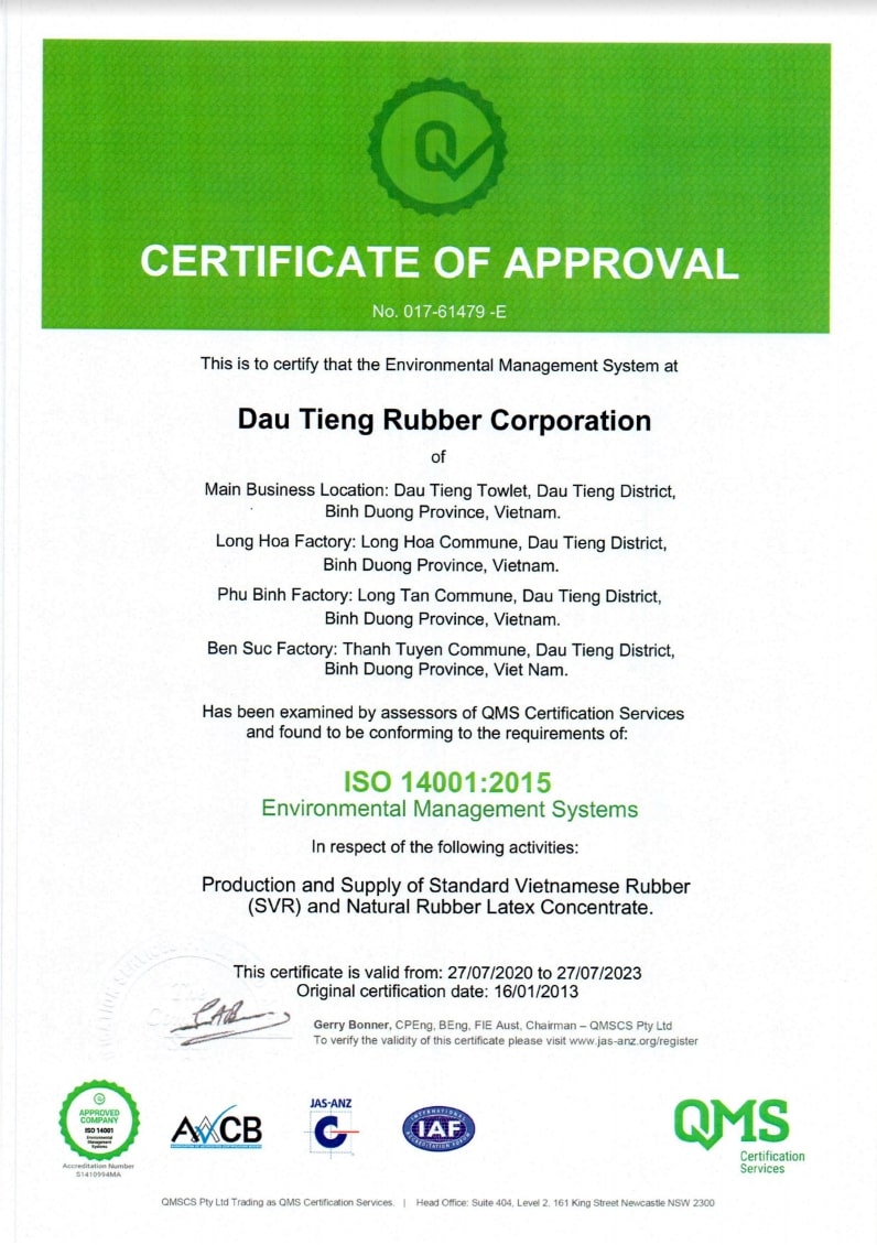 Certificate ISO 14001 2015 QMS